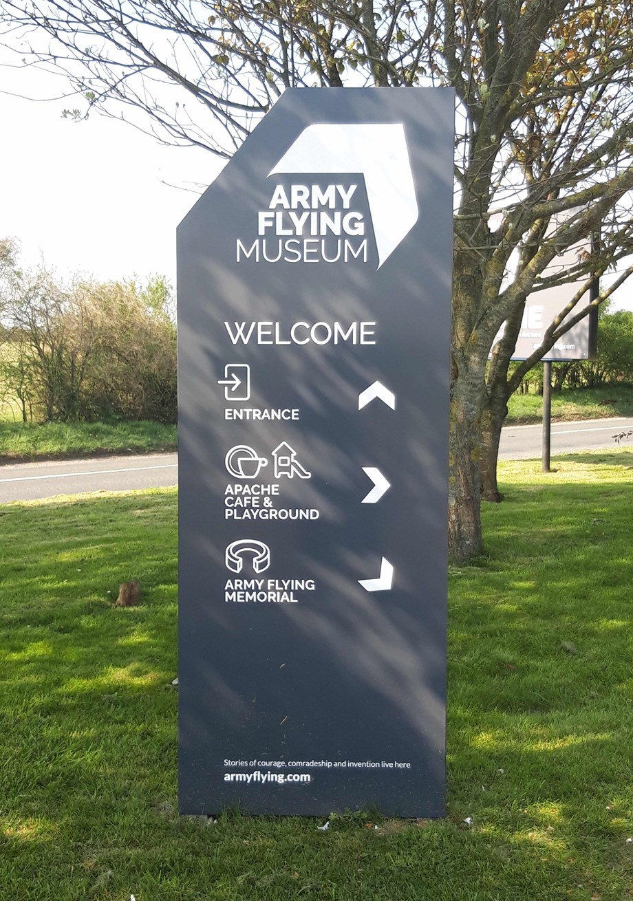 outdoor wayfinding, signage, army flying museum